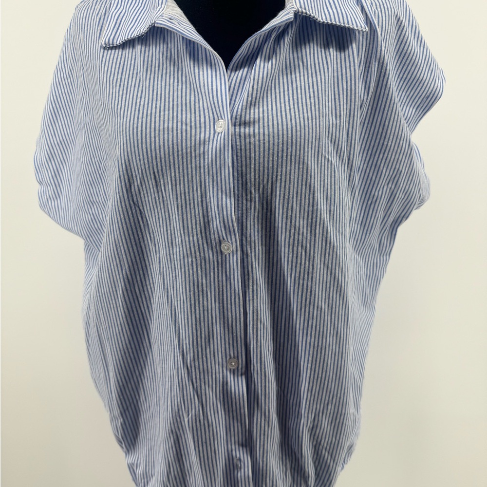 Mesh + Lace Women’s Blue white striped Button down drawstring size 1X NWT - Picture 2 of 8